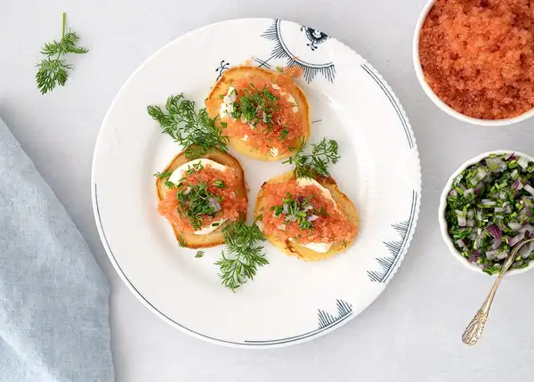 Blinis with rockfish roe