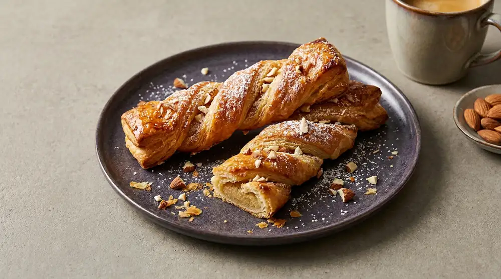 Crispy puff pastry with marzipan filling