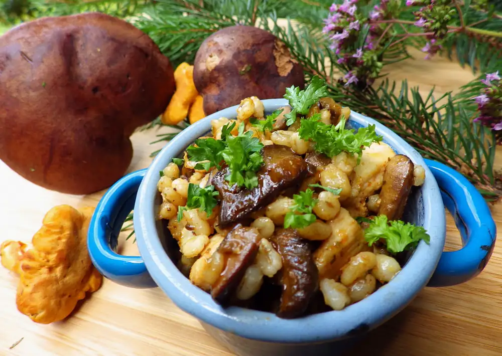 Groats with chicken and forest mushrooms