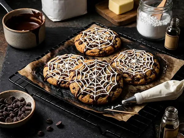 Spiderweb-shaped Halloween cookies