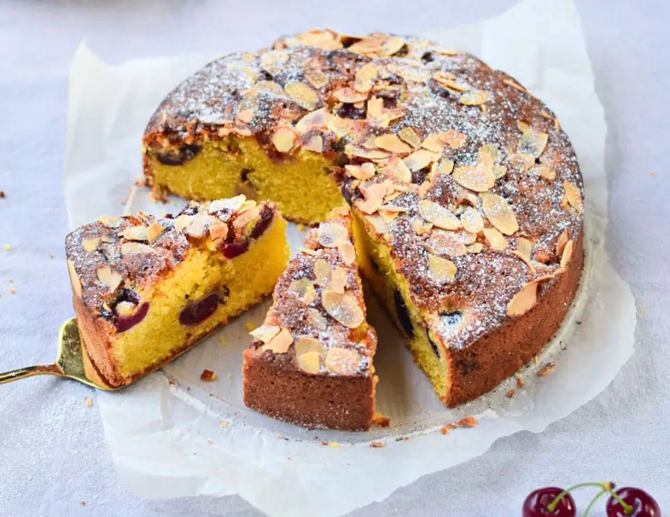 Rustic Cherry Almond Polenta Cake