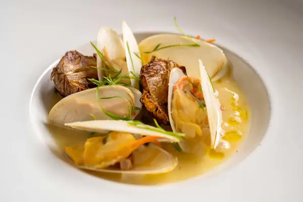 Jerusalem Artichoke Chowder with Sarnambi Clams by Marcelo Corrêa Bastos