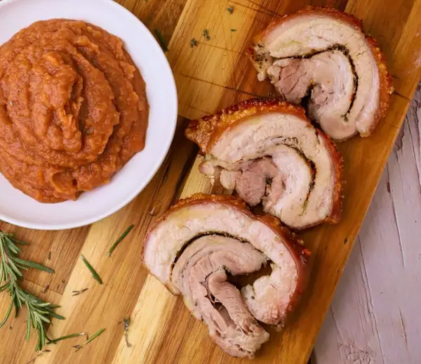 Porchetta with Apple Sauce (Italian Pork Roast)