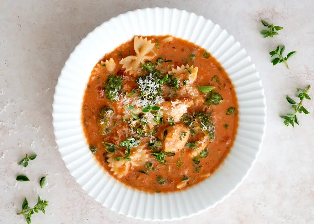 Sopa de pasta con pollo y verduras