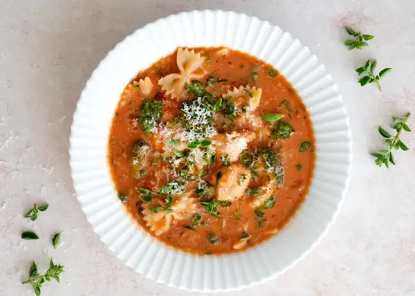 Chicken pasta soup with vegetables