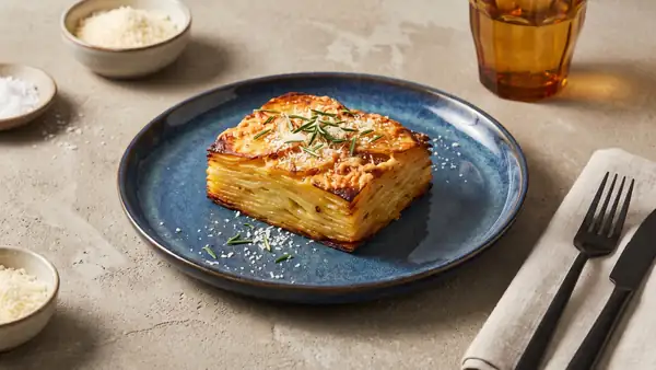 Potato pavé is arguably the most elegant side dish from the oven