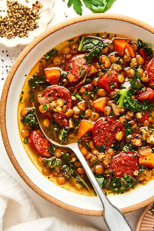 The Coziest Smoky Sausage Lentil Soup