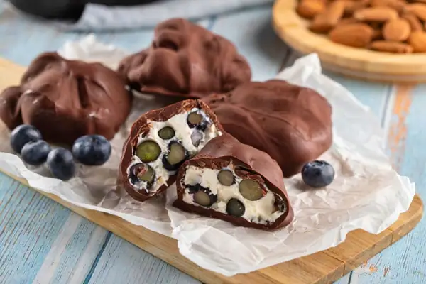 Chocolate Covered Yogurt Bites with Blueberries & Almonds