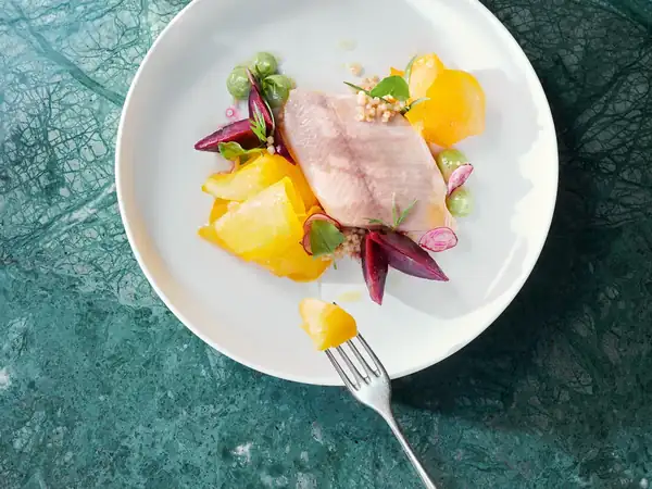Take 5: Smoked trout fillets with pearl barley, beets and tarragon mayonnaise