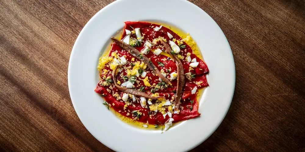 Grilled Romero Pepper Salad With Chopped Egg And Anchovy Recipe