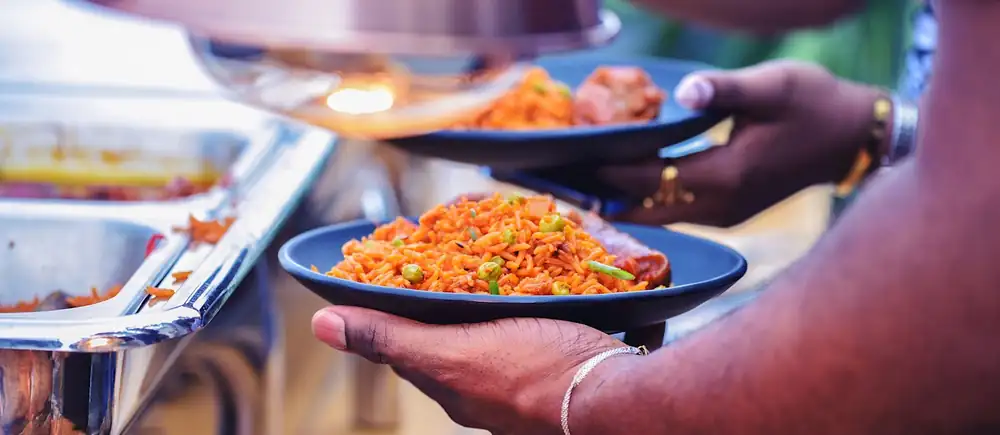 Nigerian jollof, a one-pot rice dish flavored with tomato and pepper