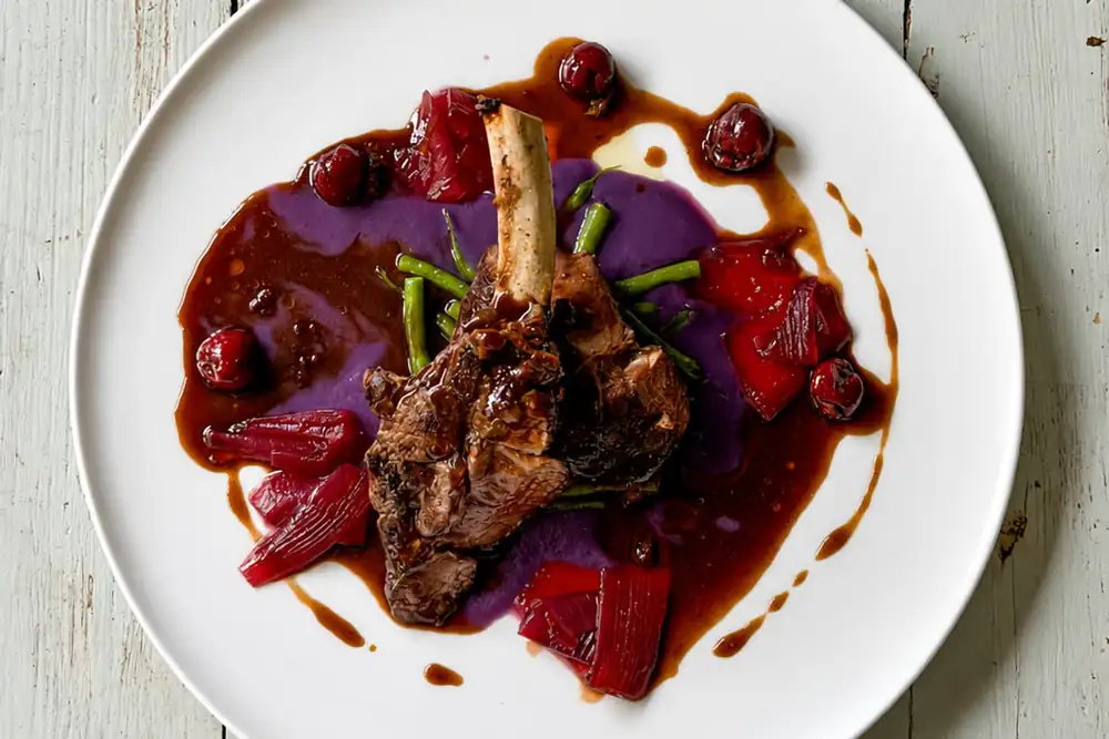 Venison chop, the sweet and sour recipe with juniper and black cherries