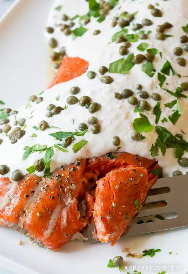 Smoky Oven Baked Salmon with Horseradish Sauce