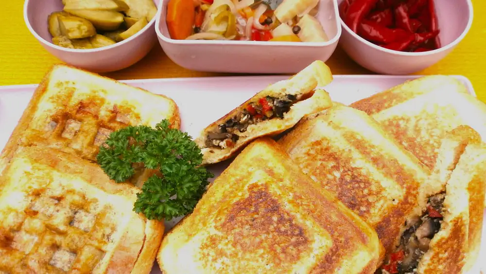 Toasts with mushrooms and Balkan cheese