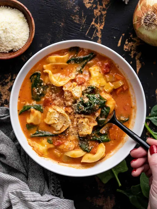 Creamy Spinach Tortellini Soup—everything you want in a cozy bowl