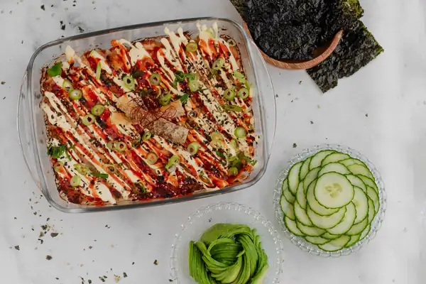 Satisfy your sushi craving with this salmon sushi casserole