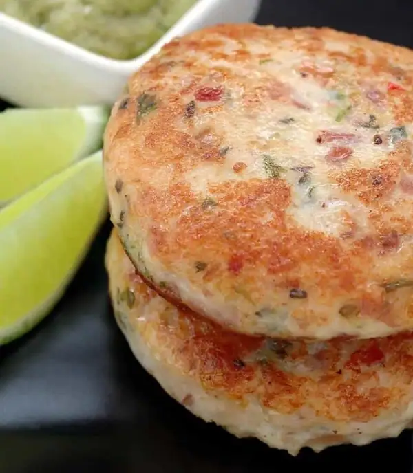 Chicken Cakes with Avocado Mayonnaise and Tomato Salsa