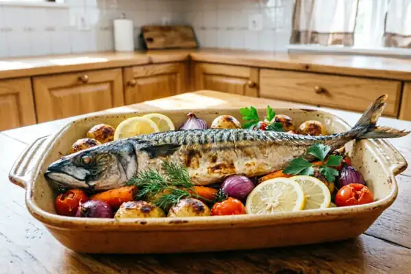 Delicious mackerel with vegetables: baked in the oven using the best recipe