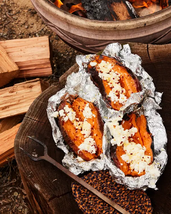 Ember-Roasted Sweet Potatoes With Aged Feta Recipe