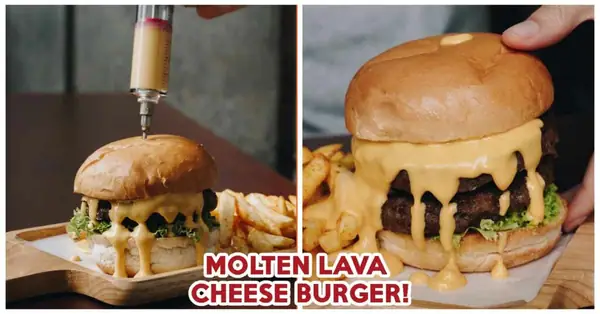 This Cafe In Jurong Lets You Inject Nacho Cheese Into Their Juicy Burgers For An Oozy Lava Effect