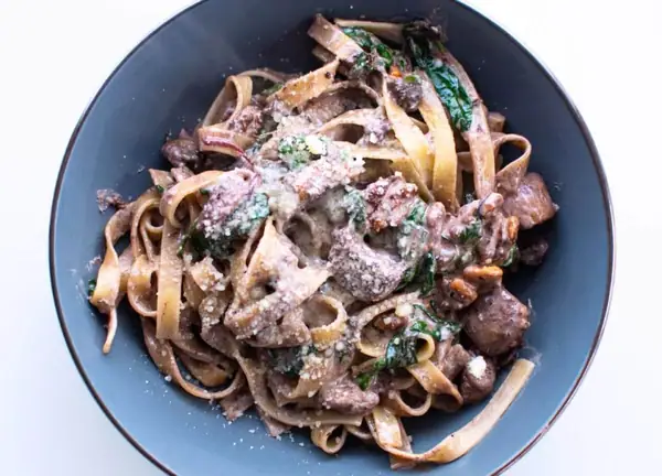 Mushroom Tagliatelle with Walnuts & Green Leaves