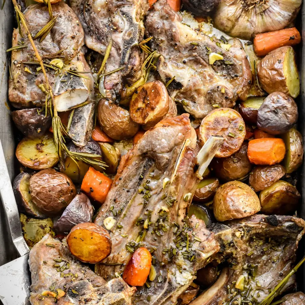 One-Pan Garlic Lamb Chops with Potatoes and Carrots