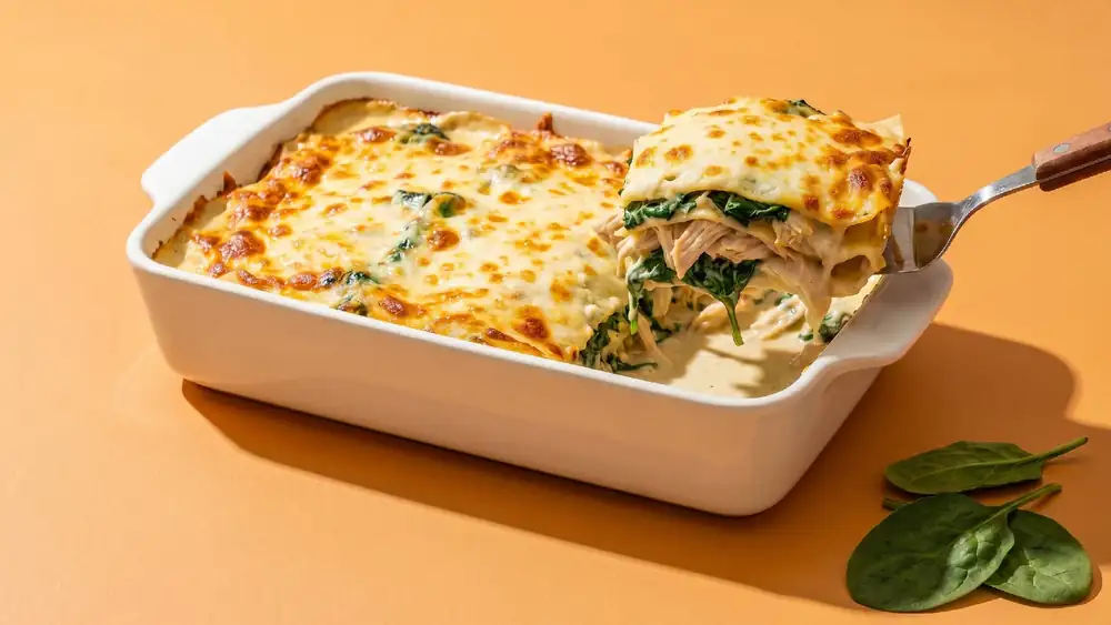Creamy chicken lasagna with spicy Alfredo sauce