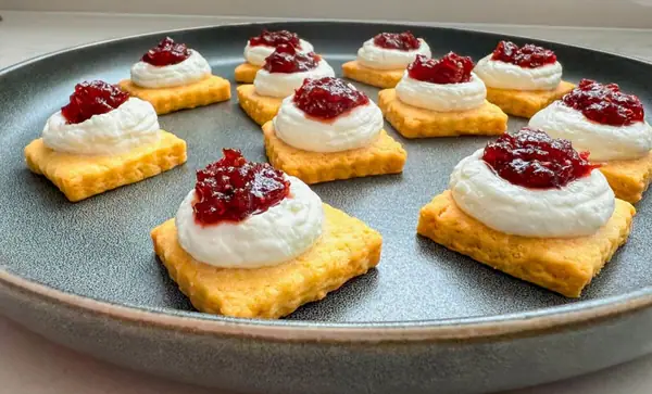 Parmesan Thyme Shortbread w/ Feta Dip & Cranberry Sauce
