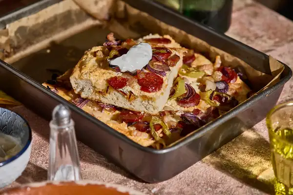 Pumpkin pompos with garlic, sour cream and bacon