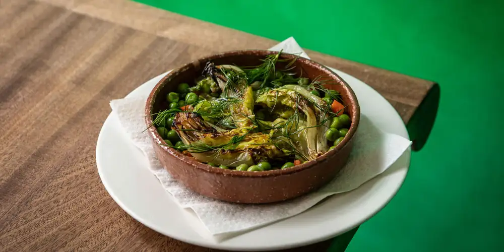 Braised Gem Lettuce With Peas And Dill Recipe