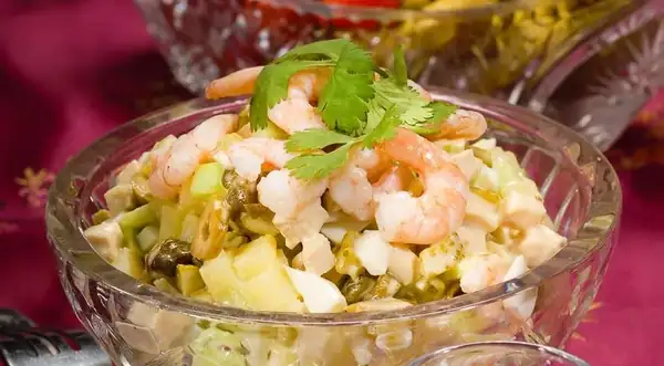 Olivier salad with spicy mayonnaise