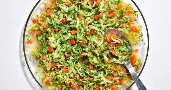 Cucumber Slaw with Garlicky Tomato Vinaigrette