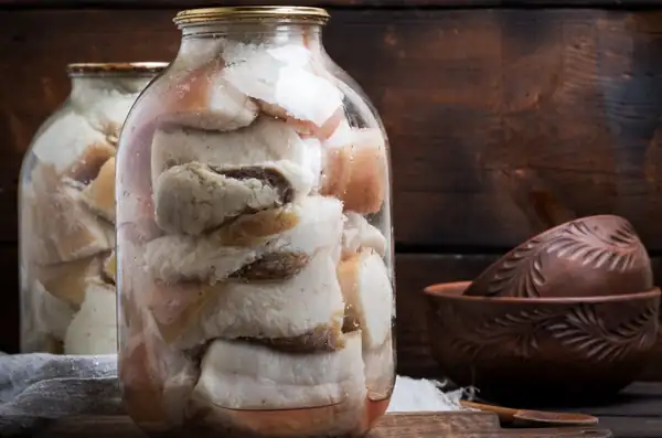 Military bacon in jars. A delicacy from the old days