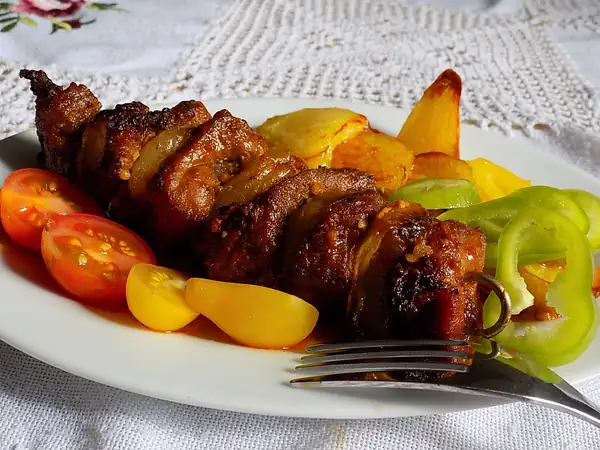 Marinated pork skewers