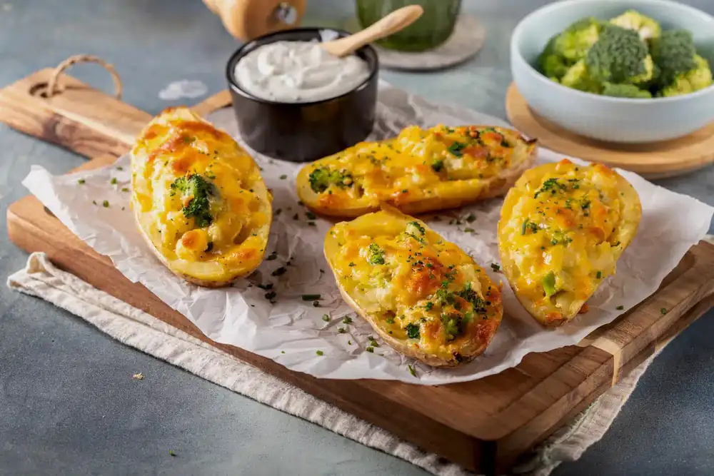 Papas asadas rellenas de brócoli y queso