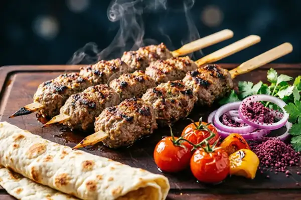Lula kebab on skewers in the oven