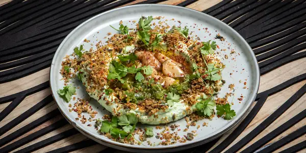 Wild garlic labneh, green shatta and za'atar pangrattato