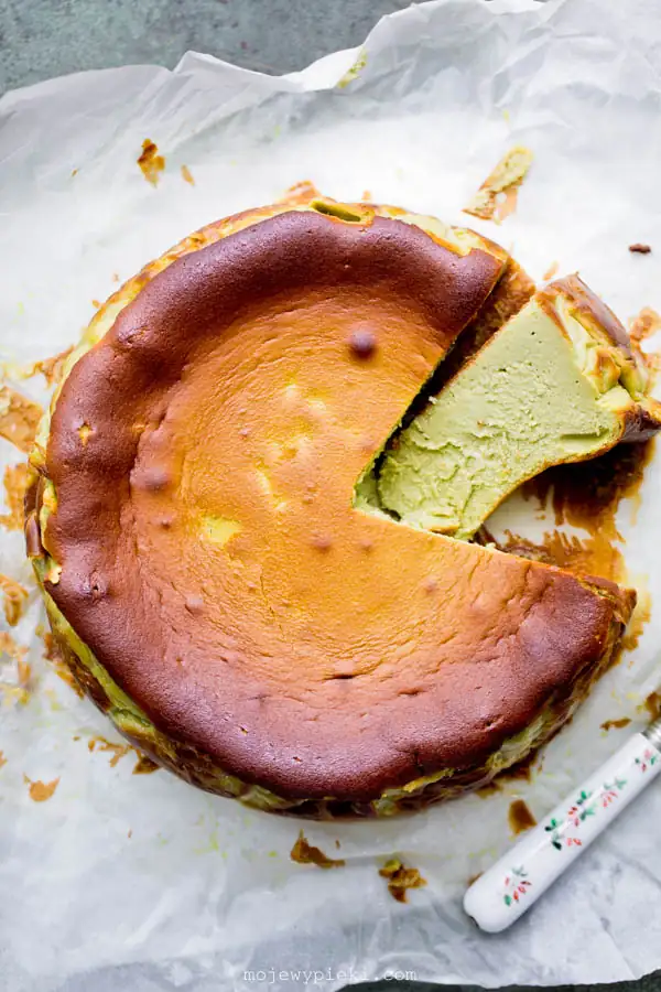 Basque cheesecake with matcha green tea