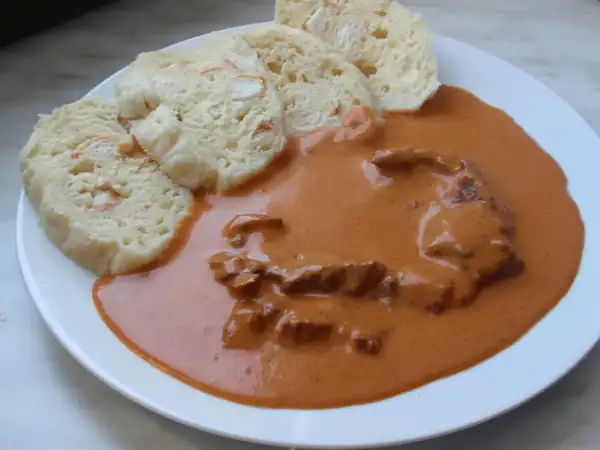 Wild beef has a distinctive sauce of vegetables and tomato puree, softened with cream