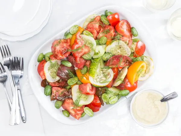 Tomato Cucumber Salad with Fennel Dressing