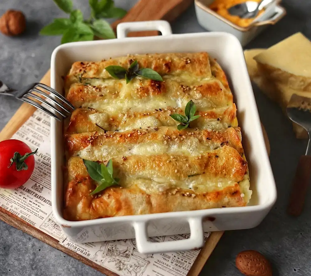 Cazuela de panqueques salados de espinacas y ricotta