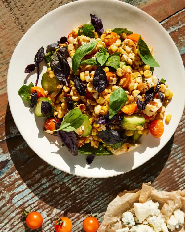 Corn Salad With Dandelion Greens and Blue Cheese Recipe