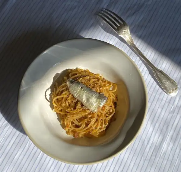 Monika Varšavskaja and Martin Planchaud's recipe for spaghetti with sardines