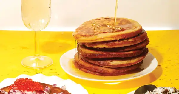 Classic blinis and funnel cake salad