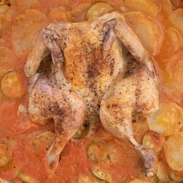 Baked Spatchcock Chicken in Tomato Sauce