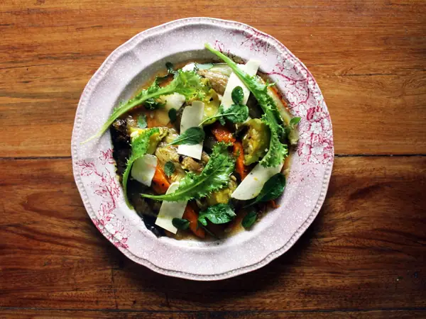 Charred Squash With Sardo Cheese, Mint, and Fresh Greens