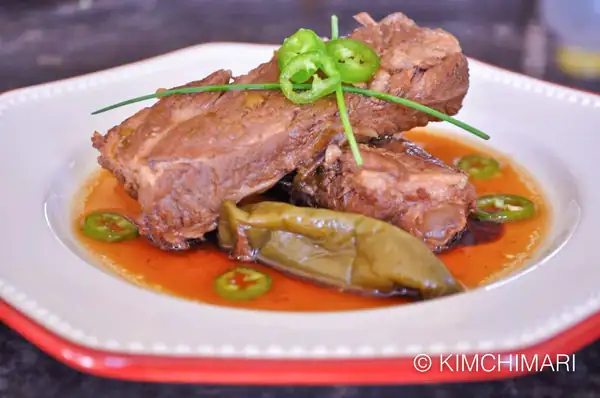 Spicy Soy Braised Pork Ribs (돼지갈비 조림 Dwaeji Galbi Jorim)