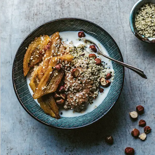 Steel cut oats with fried banana