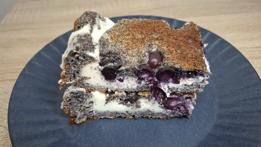 Cottage cheese and poppy seed slice with blueberries