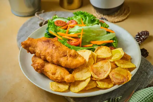 Fish and chips with chestnut remoulade